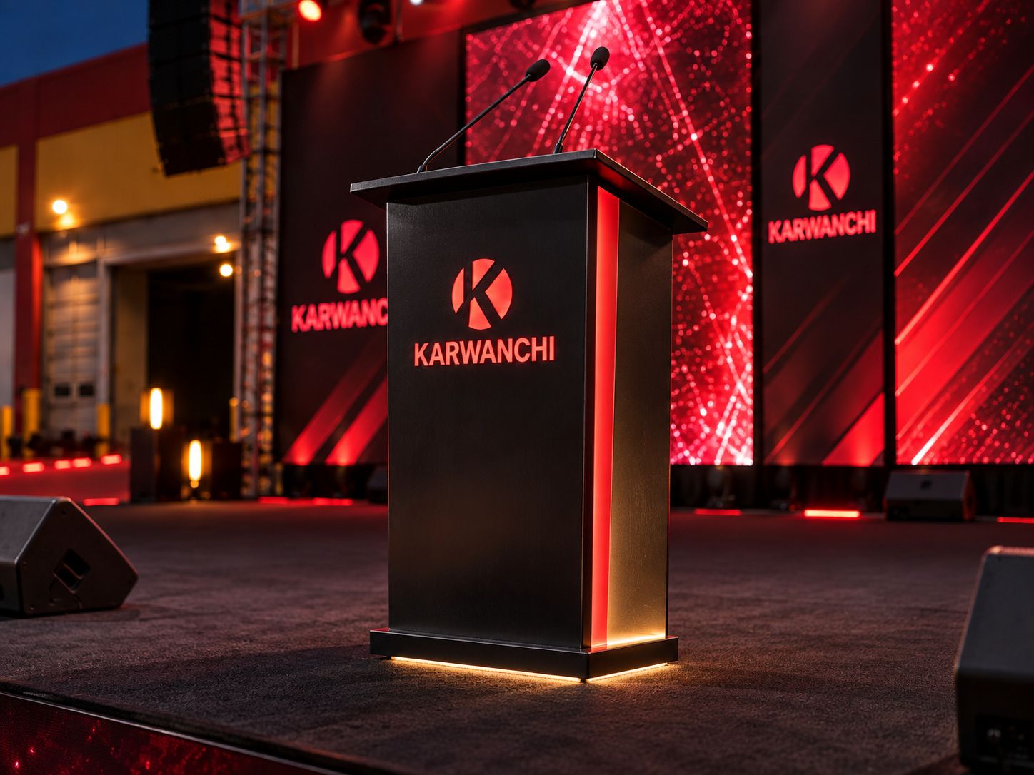 Custom black Karwanchi podium with a red light edge